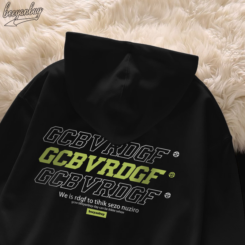 Áo Hoodie Cotton đen BEEYANBUY áo nỉ tay dài thời trang vintage in hình unisex 100% cotton-Y0391