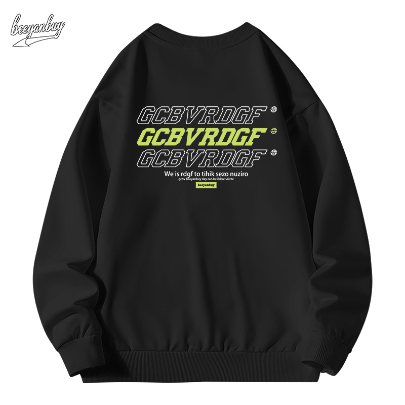 Áo sweater nam đen  BEEYANBUY áo nỉ tay dài thời trang form rộng in hình unisex 100% cotton-Y0391