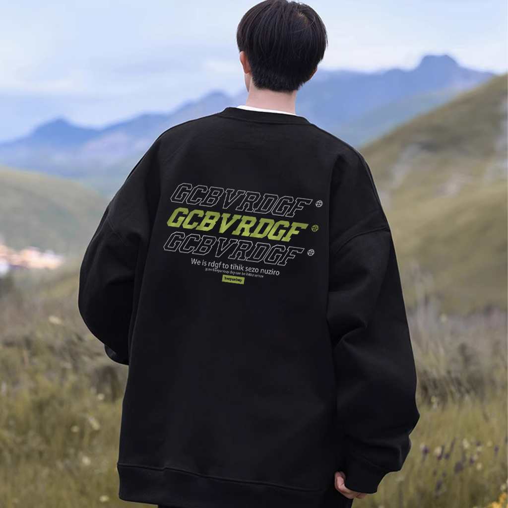 Áo sweater nam đen  BEEYANBUY áo nỉ tay dài thời trang form rộng in hình unisex 100% cotton-Y0391