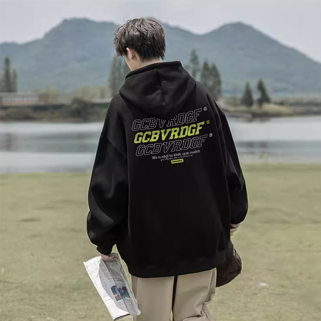 Áo Hoodie Cotton đen BEEYANBUY áo nỉ tay dài thời trang vintage in hình unisex 100% cotton-Y0391