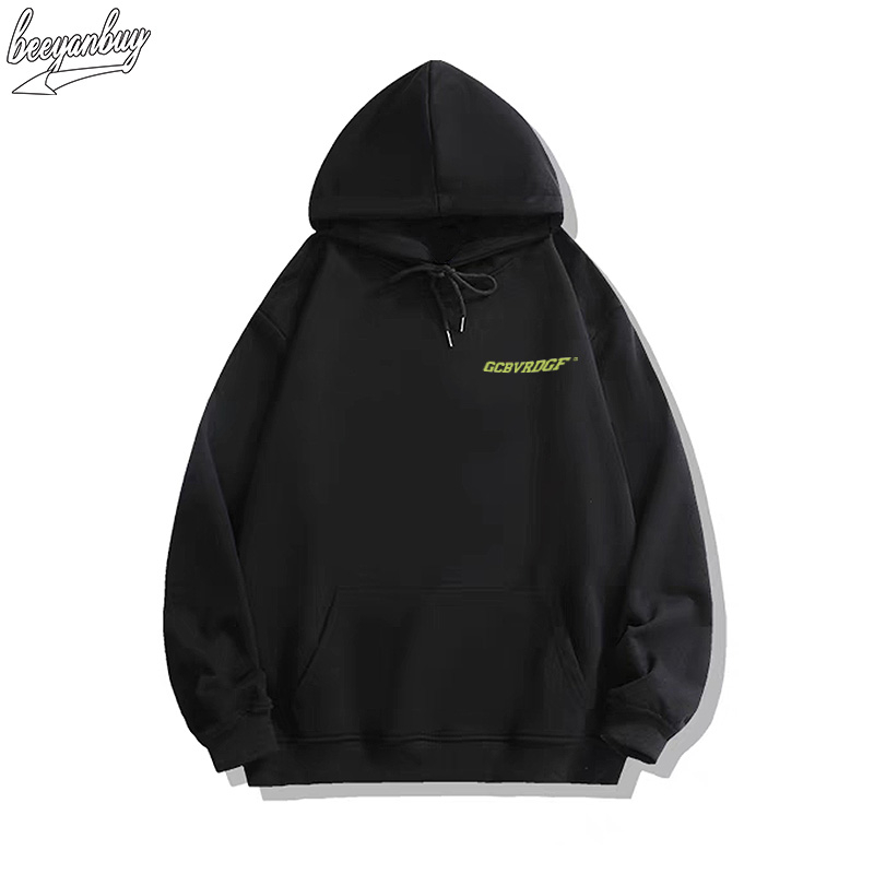 Áo Hoodie Cotton đen BEEYANBUY áo nỉ tay dài thời trang vintage in hình unisex 100% cotton-Y0391