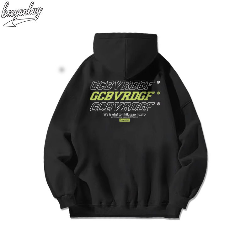Áo Hoodie Cotton đen BEEYANBUY áo nỉ tay dài thời trang vintage in hình unisex 100% cotton-Y0391