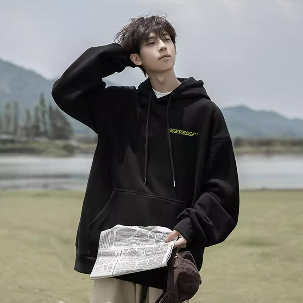 Áo Hoodie Cotton đen BEEYANBUY áo nỉ tay dài thời trang vintage in hình unisex 100% cotton-Y0391