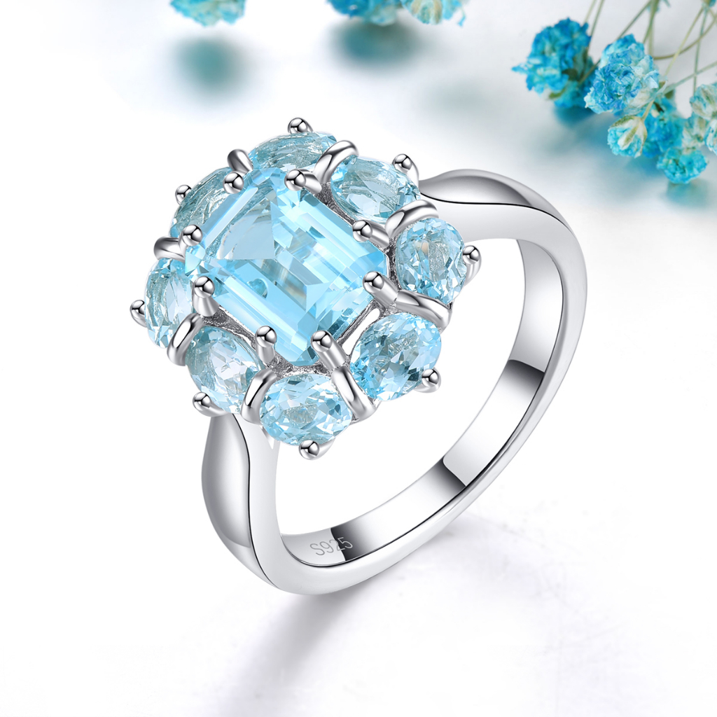 Lohaspie Nhẫn Bạc 925 Đính Đá Quý Xanh Lam Nhạt 3.7 Chính Hãng Cho Nữ