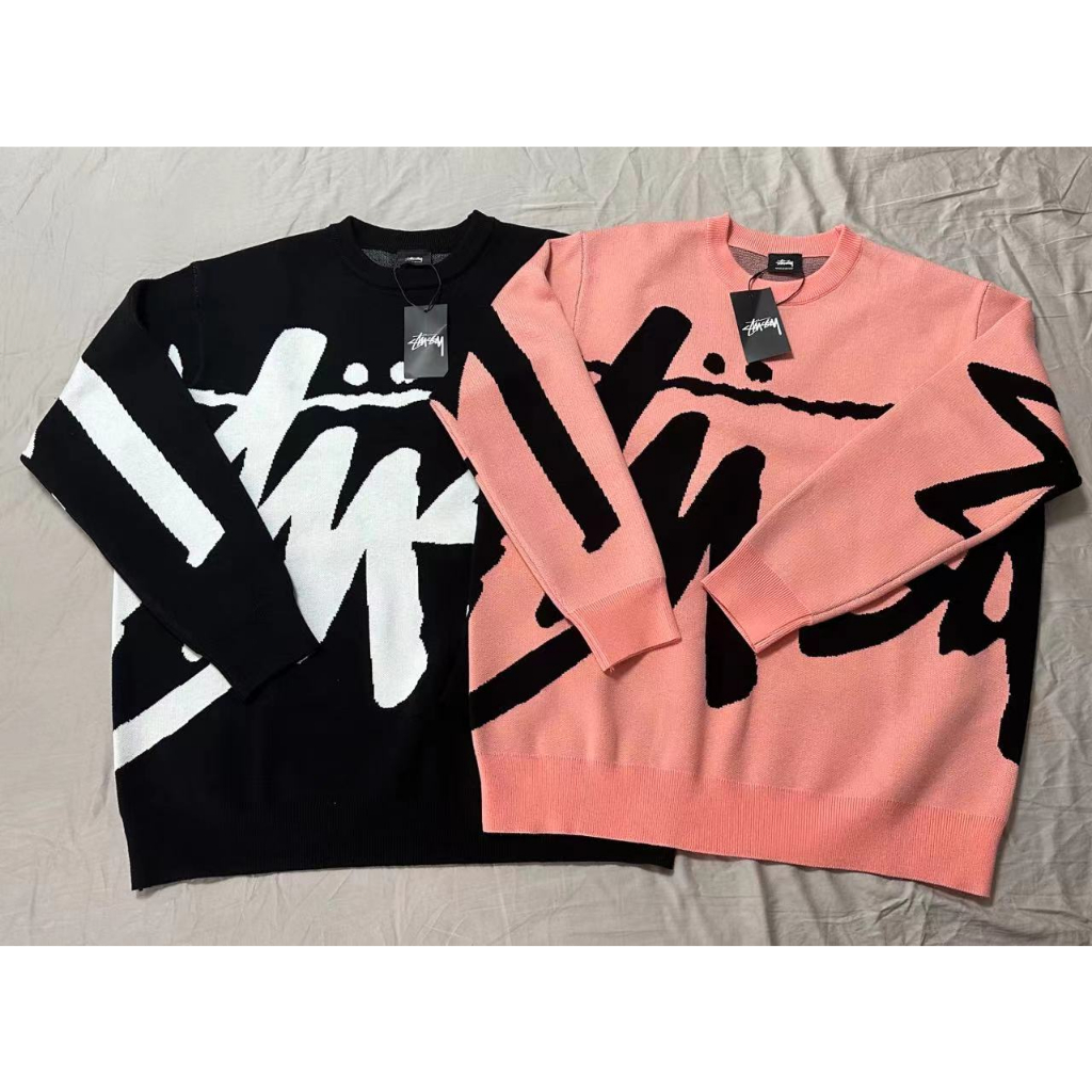 Stussy Áo sweater Dệt Kim Cỡ Lớn In Chữ Kiểu retro Cá Tính Cho Các Cặp Đôi（top）