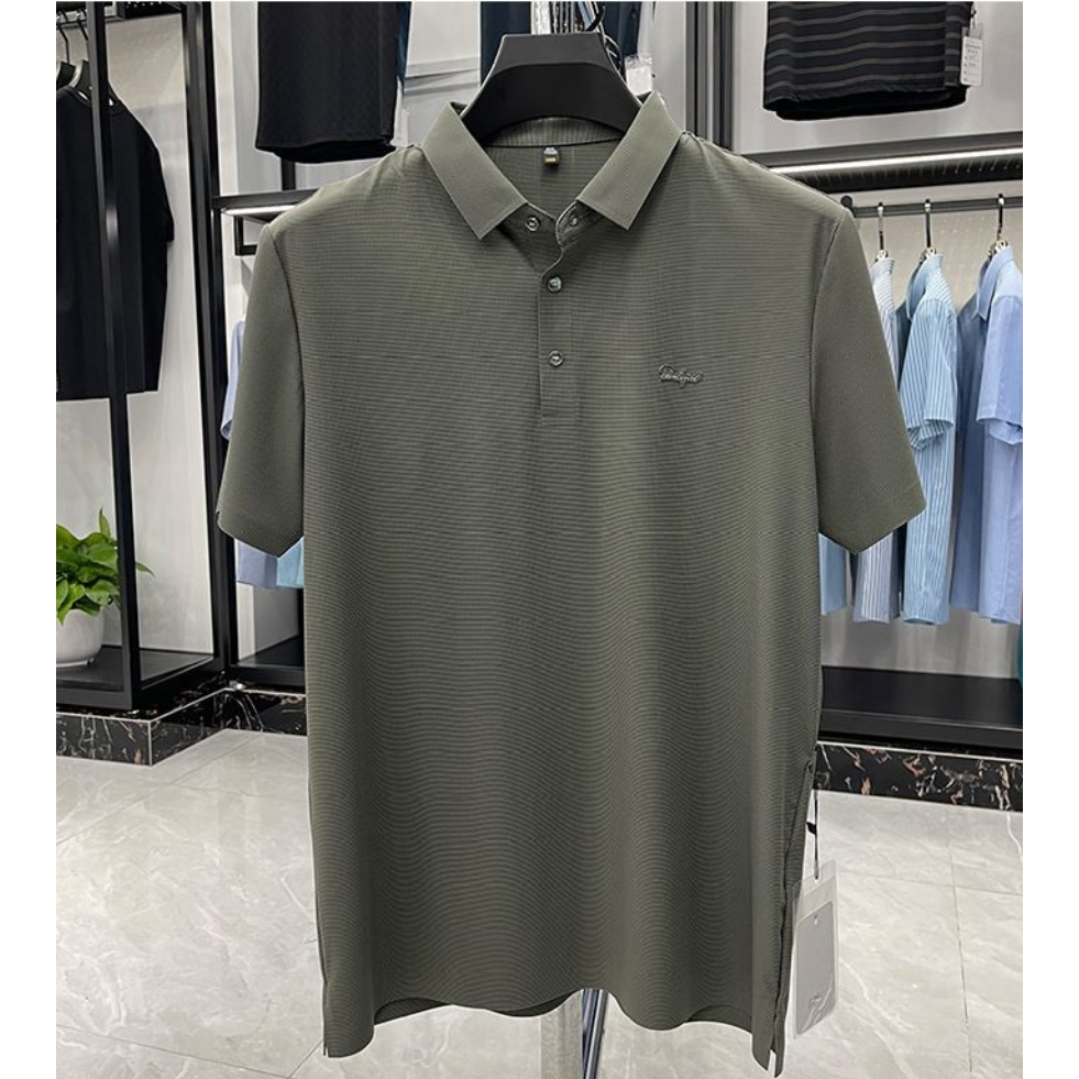 Áo Thun Polo Tay Ngắn Vải Lụa Lạnh Kiểu Hồng Kông Thời Trang Cho Nam