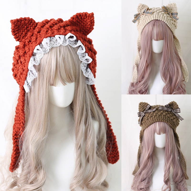 Mũ beanie dệt kim hoạ tiết hoạt hình đáng yêu xinh xắn