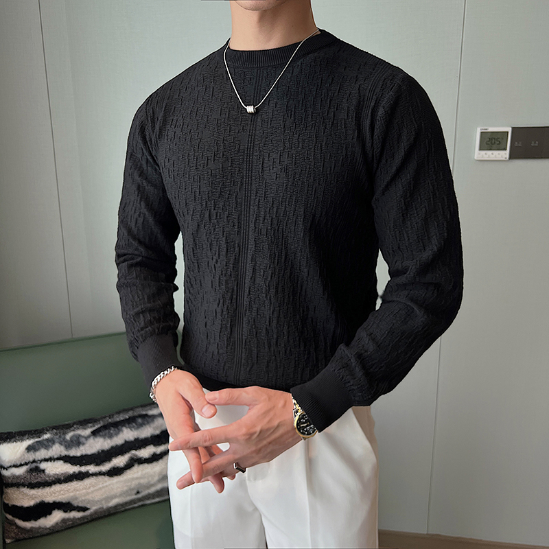 Áo sweater Dệt Kim Tay Dài Dáng Ôm Vải cotton Màu Trơn Thời Trang Cao Cấp Cho Nam
