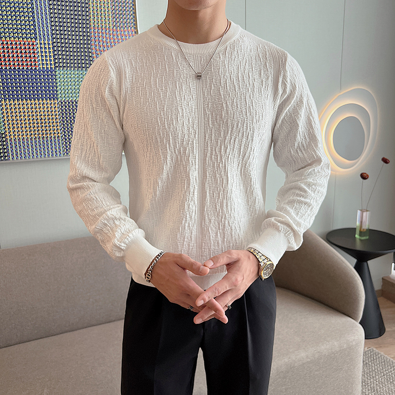 Áo sweater Dệt Kim Tay Dài Dáng Ôm Vải cotton Màu Trơn Thời Trang Cao Cấp Cho Nam