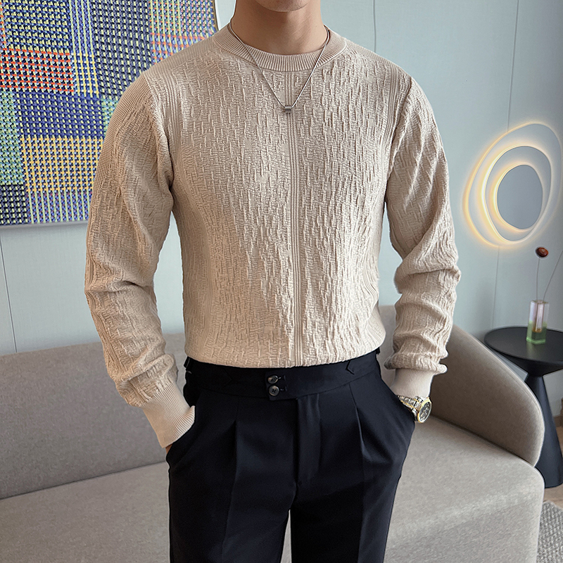 Áo sweater Dệt Kim Tay Dài Dáng Ôm Vải cotton Màu Trơn Thời Trang Cao Cấp Cho Nam