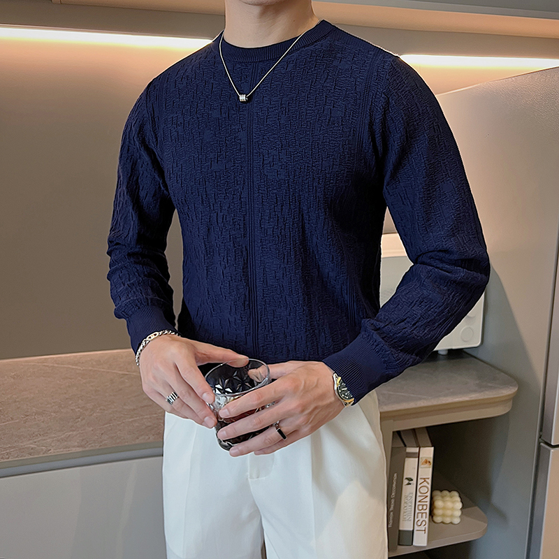 Áo sweater Dệt Kim Tay Dài Dáng Ôm Vải cotton Màu Trơn Thời Trang Cao Cấp Cho Nam