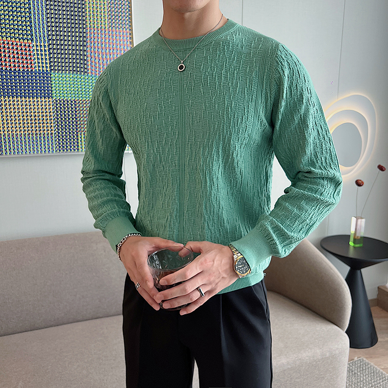 Áo sweater Dệt Kim Tay Dài Dáng Ôm Vải cotton Màu Trơn Thời Trang Cao Cấp Cho Nam