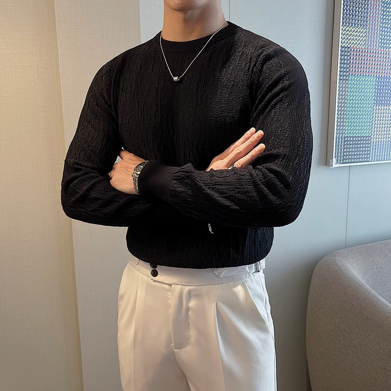 Áo sweater Dệt Kim Tay Dài Dáng Ôm Vải cotton Màu Trơn Thời Trang Cao Cấp Cho Nam