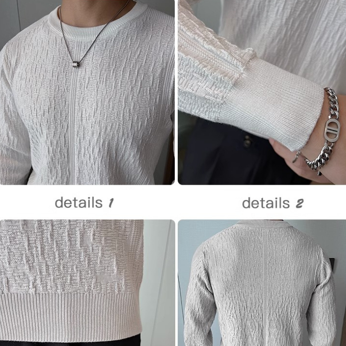 Áo sweater Dệt Kim Tay Dài Dáng Ôm Vải cotton Màu Trơn Thời Trang Cao Cấp Cho Nam