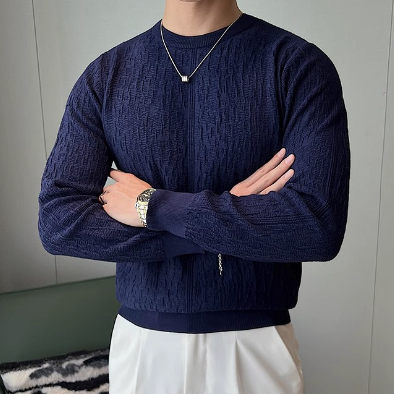 Áo sweater Dệt Kim Tay Dài Dáng Ôm Vải cotton Màu Trơn Thời Trang Cao Cấp Cho Nam