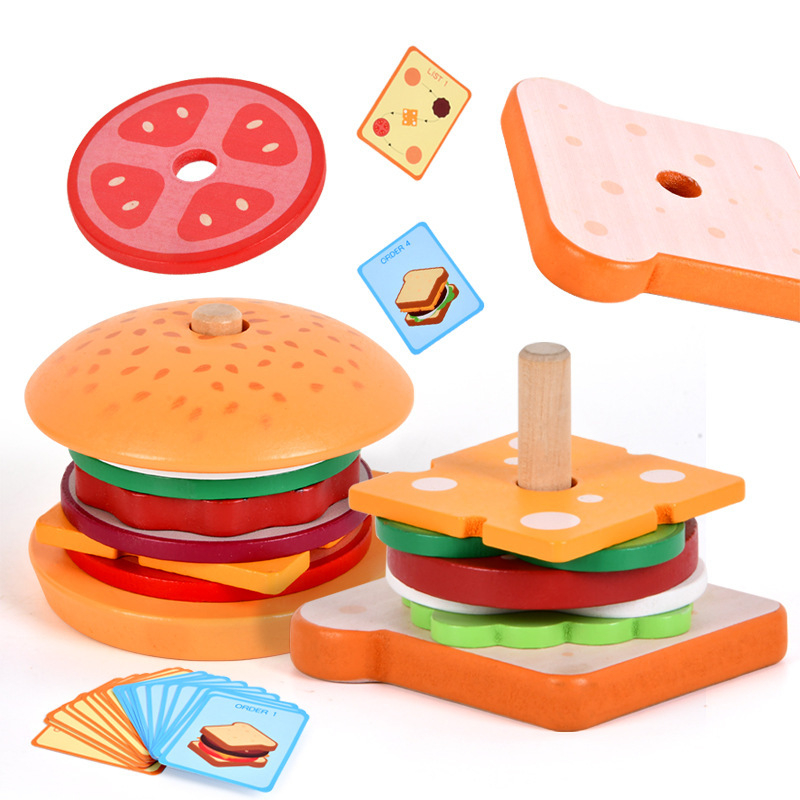 Bộ đồ chơi hamburger - Bằng Gỗ Hình Dạng Dễ Thương Cho Trẻ Em - HILUCKYBABY