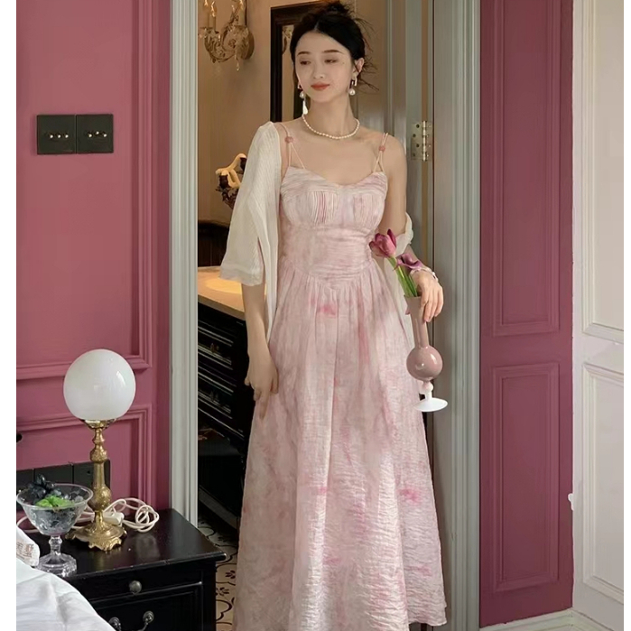 Sugemiusi Đầm Tầng Hai Dây Phối Ren Dáng Ôm Dài Vừa Vặn Cho Nữ