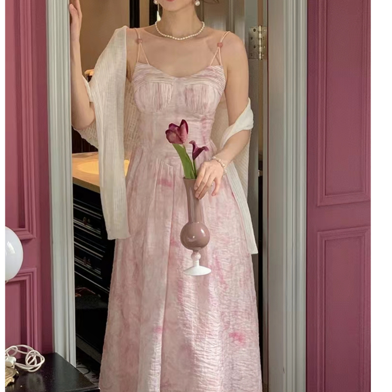 Sugemiusi Đầm Tầng Hai Dây Phối Ren Dáng Ôm Dài Vừa Vặn Cho Nữ