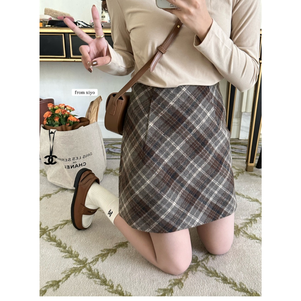 Dux Ducis Chân Váy Chữ a Lưng Cao Họa Tiết Kẻ Sọc Thời Trang Mùa Hè 2023 Dành Cho Nữ