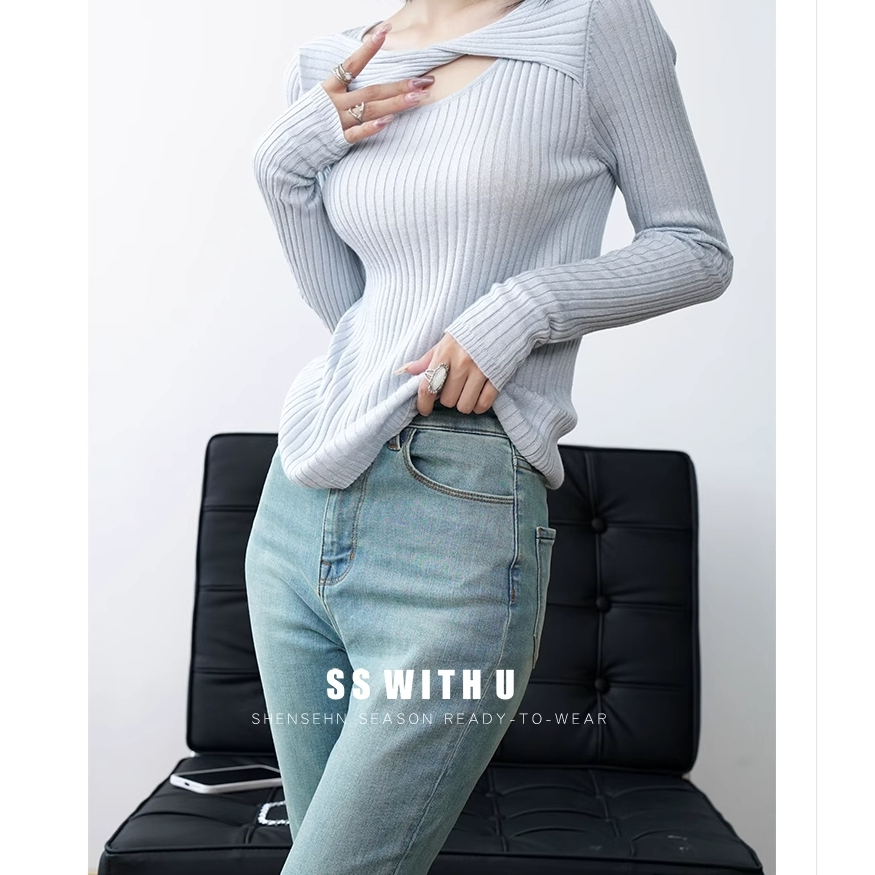 Honypove Áo sweater Dệt Kim Tay Dài Thiết Kế Thắt Nút Độc Đáo Thời Trang Xuân Thu 2023 Phong Cách Mới Cho Nữ