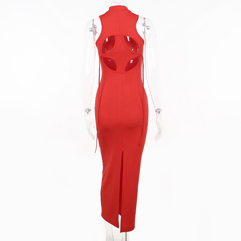 Đầm Đuôi Cá Sát Nách Hở Lưng Thanh Lịch hậu môn Cổ áo cao Áo dài Maxi