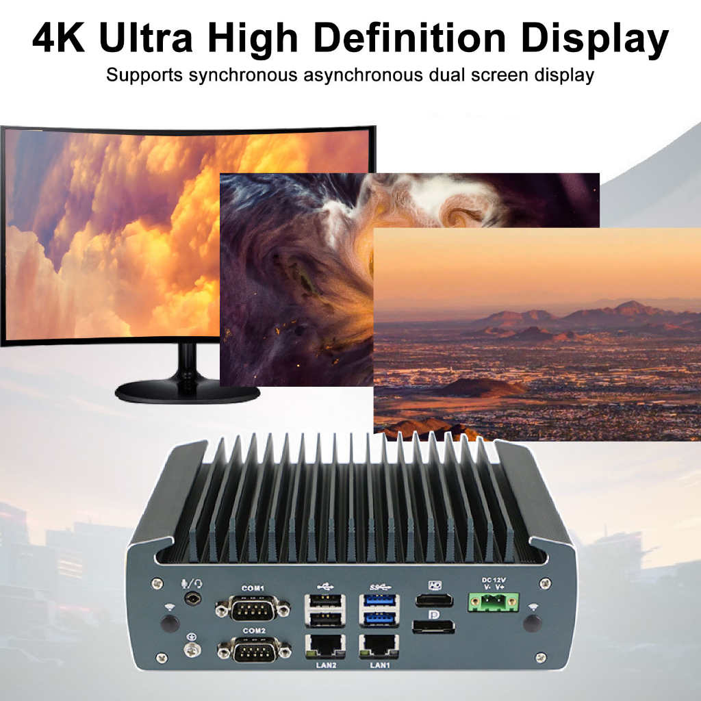 Mini PC 4 Core Thread GPIO COM USB DP HD Cổng Máy tính mini công nghiệp không quạt 100‑240V