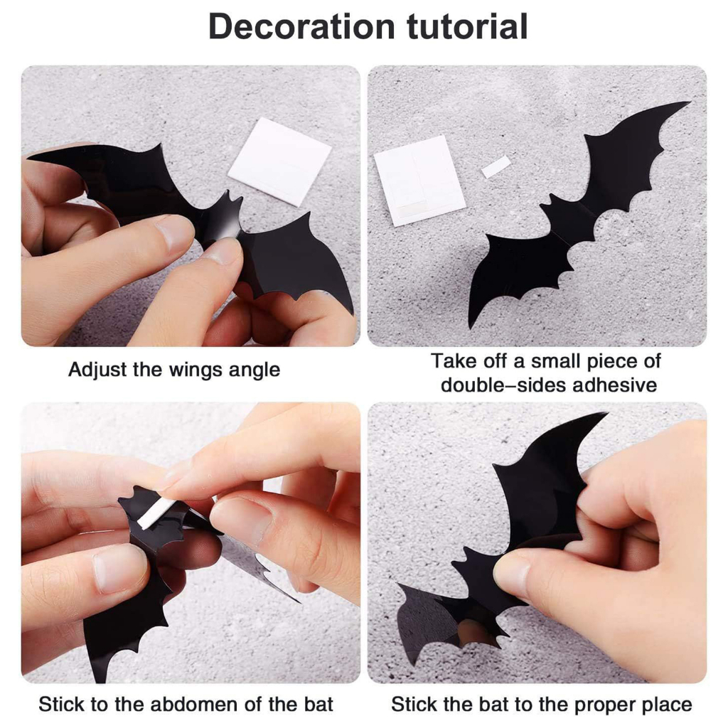 Dơi Trang Trí Tường Đen Đáng Sợ Miếng Dán Decal Dán Tường 3D Trang Trí Phòng 3D Dơi Halloween Dán Trang Trí Cho Văn Phòng Nhà