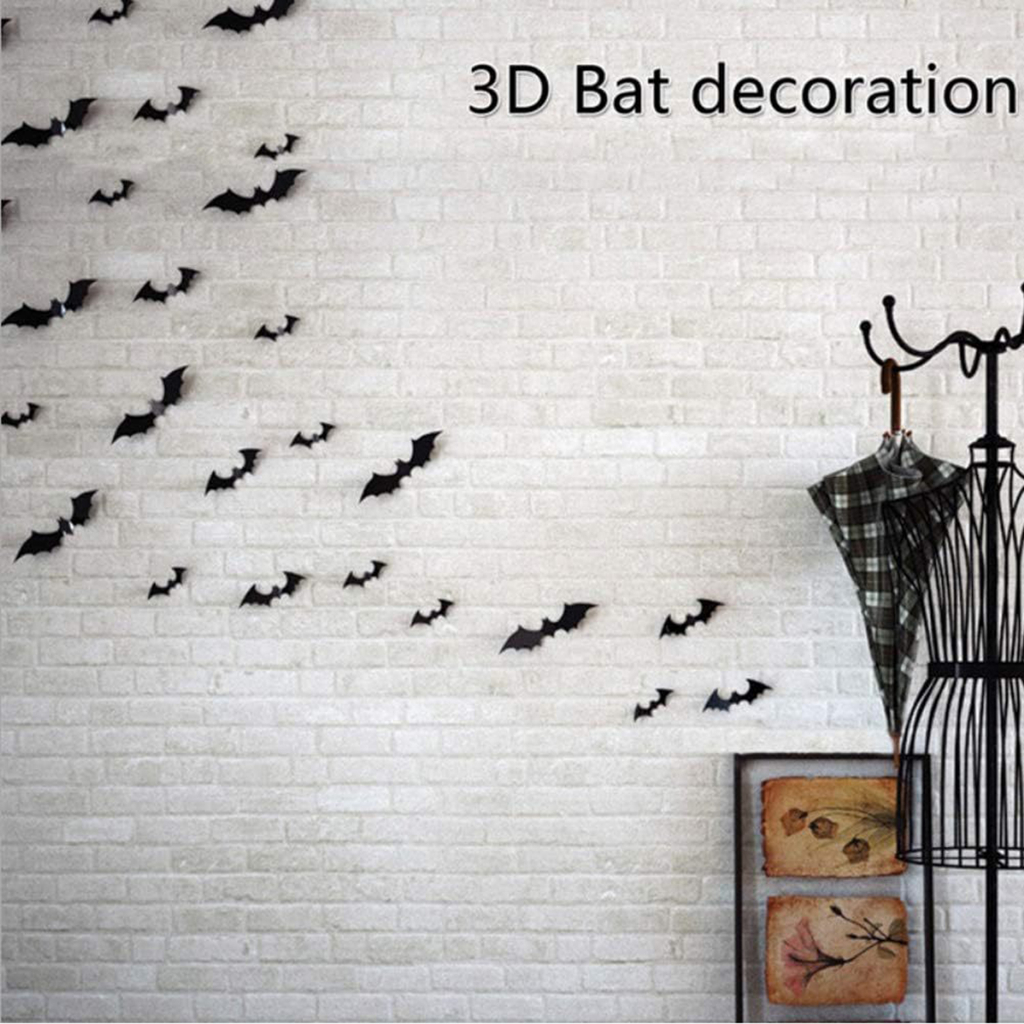 Dơi Trang Trí Tường Đen Đáng Sợ Miếng Dán Decal Dán Tường 3D Trang Trí Phòng 3D Dơi Halloween Dán Trang Trí Cho Văn Phòng Nhà
