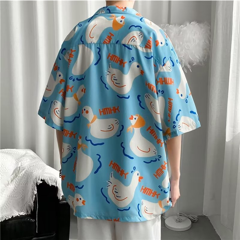Áo Sơ Mi Dáng Rộng In Họa Tiết Hoạt Hình Phong Cách Hàn Quốc Thời Trang Mùa Hè Cho Nam