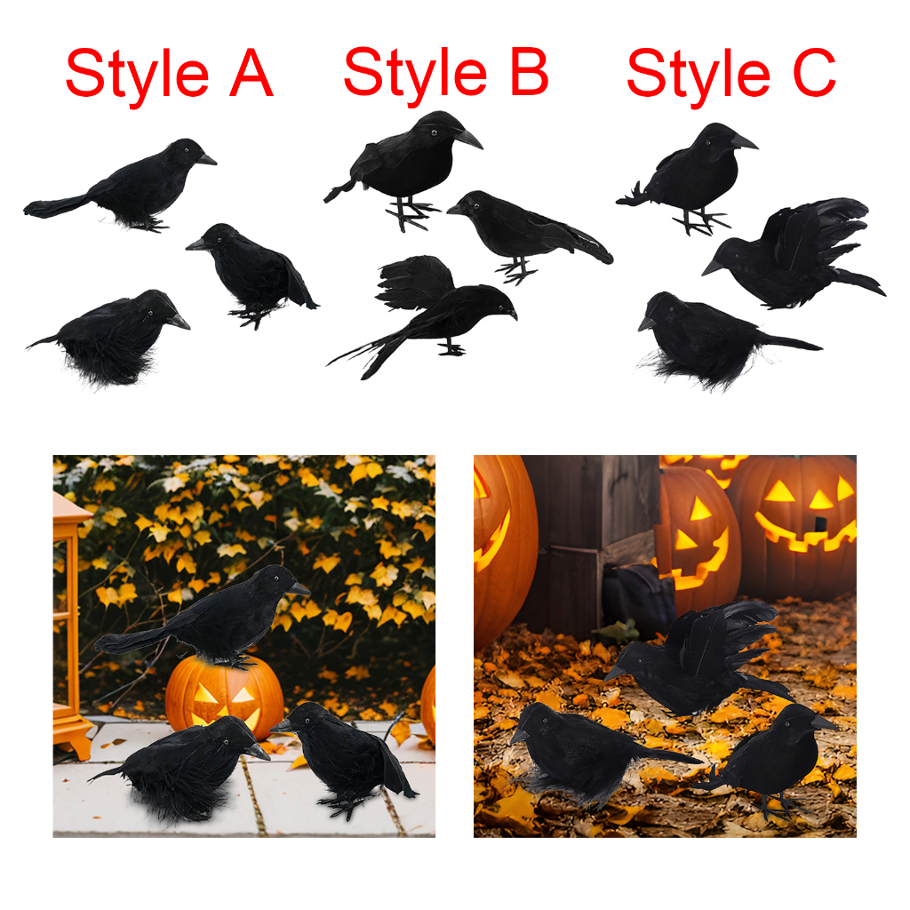 Set 3 Chú Chim Lông Vũ Đen Làm Thủ Công Trang Trí halloween