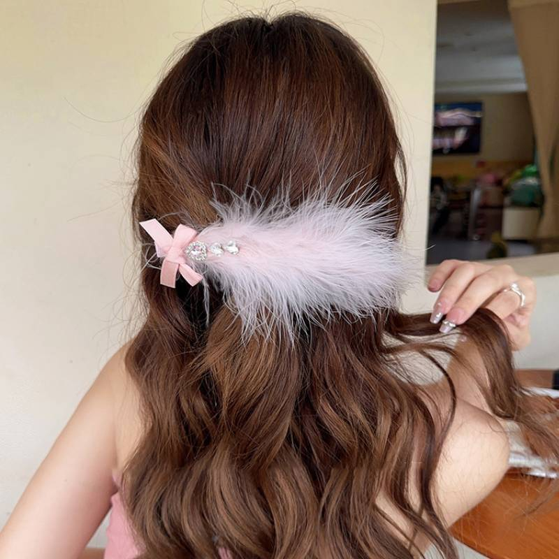 Kẹp Tóc 30% Lông Vũ Màu Trơn Cao Cấp Tươi Mới Cho Nữ