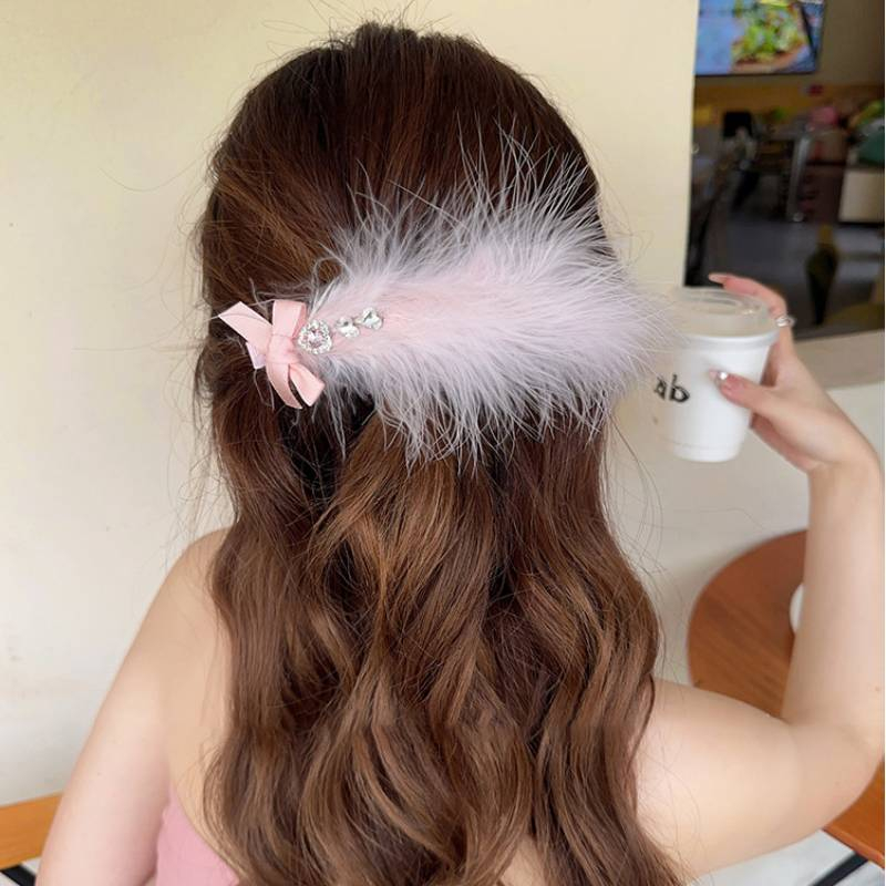 Kẹp Tóc 30% Lông Vũ Màu Trơn Cao Cấp Tươi Mới Cho Nữ