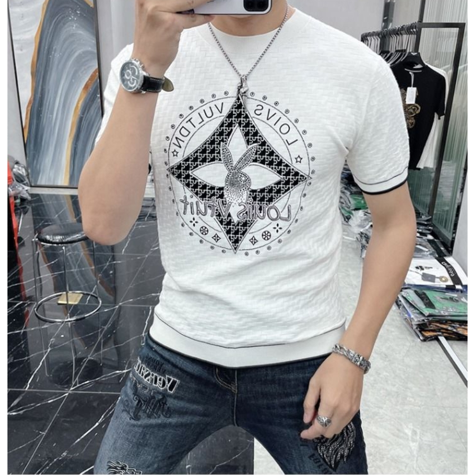 T-shirt nam in phong cách hồng kông tay ngắn xu hướng cá tính all-matching and handsome t-shirt