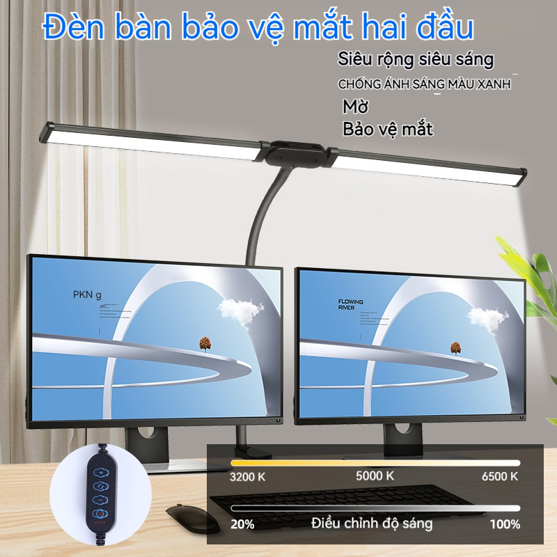 CANMEIJIA Đèn Bàn Kẹp LED Đôi 24W 3 màu ánh sáng Đèn treo màn hình máy tính Đèn bàn học tập gập cánh tay dài Đèn LED chiếu sáng để bàn Đèn kẹp