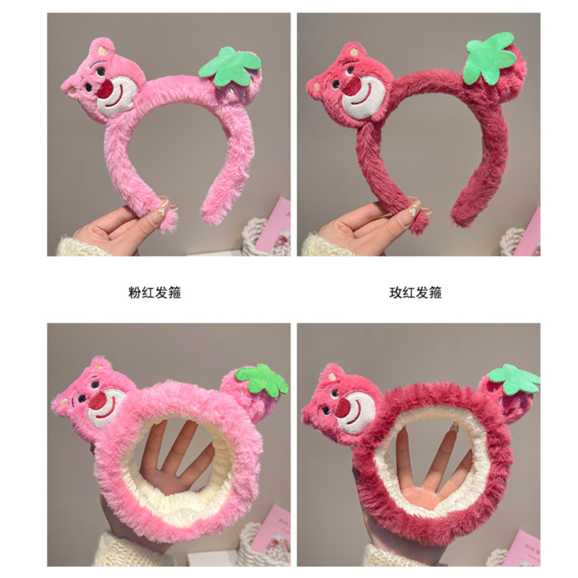 Băng Đô Cài Tóc Hình Gấu / Dâu Tây Bằng Vải Bông Chống Trượt Dễ Thương Cho Bé Gái