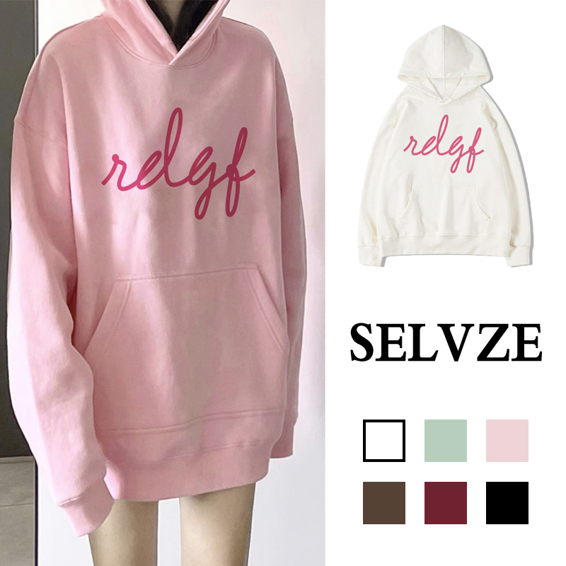 SELVZE Áo hoodie Tay Dài oversize Bằng Vải cotton In Họa Tiết Tối Giản Phong Cách Đường Phố