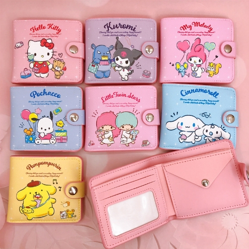 Dễ thương Sanrio Folding PU Wallet Cinnamon Roll Flip Top Folding Coin Purse kuromi Bifold Wallet Si