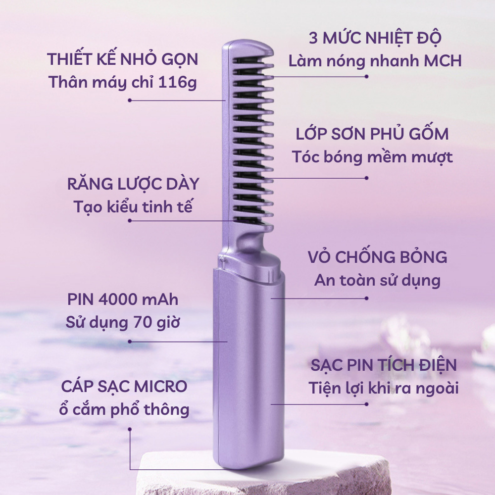 Lược Chải Thẳng / Xoăn Tóc Không Dây Sạc usb Thiết Kế Nhỏ Gọn Tiện Lợi Dành Cho Đi Du Lịch