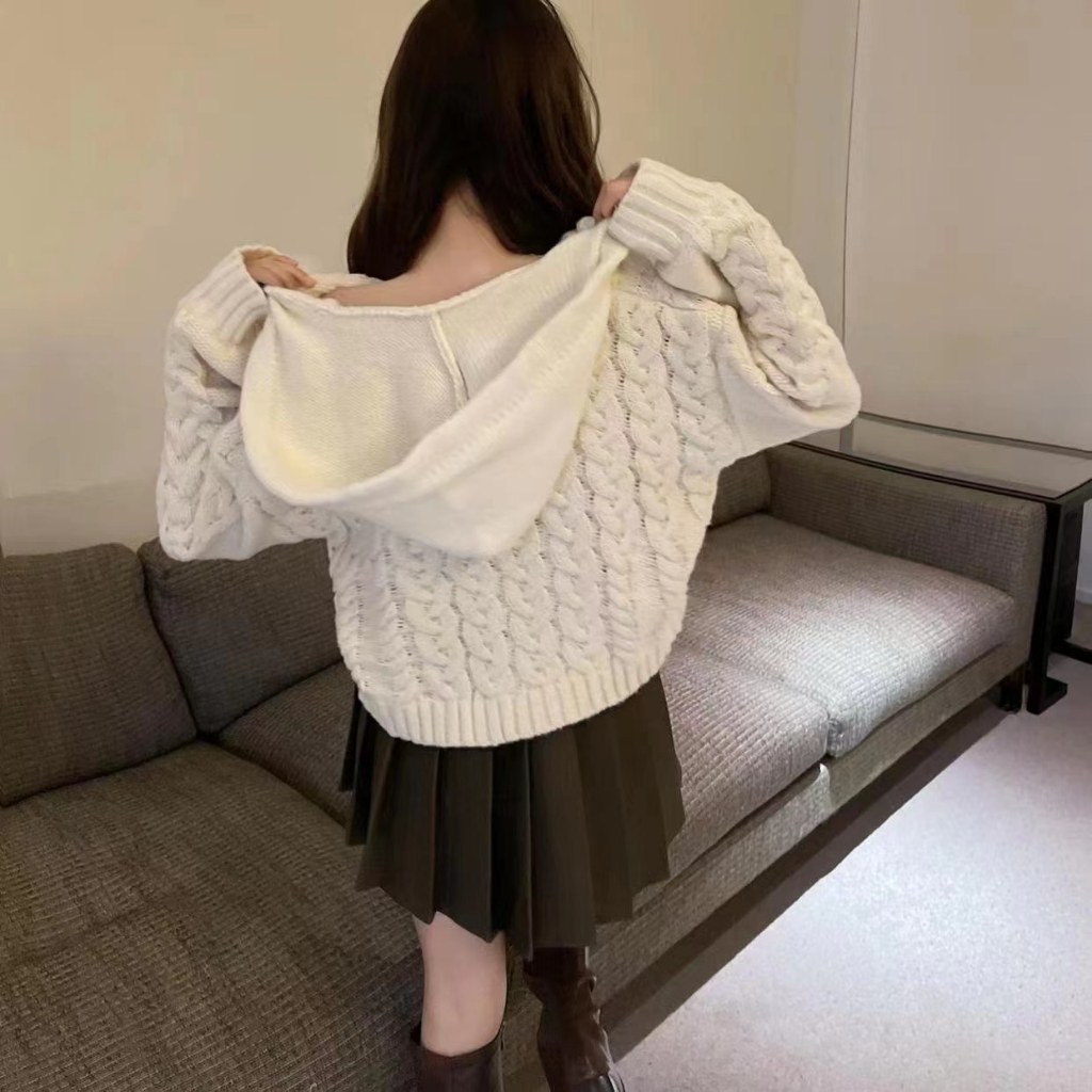 Áo Hoodie Dệt Kim Tay Dài Dáng Rộng In Chữ lalisas Thời Trang Cho Nữ