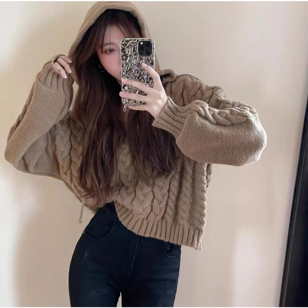 Áo Hoodie Dệt Kim Tay Dài Dáng Rộng In Chữ lalisas Thời Trang Cho Nữ