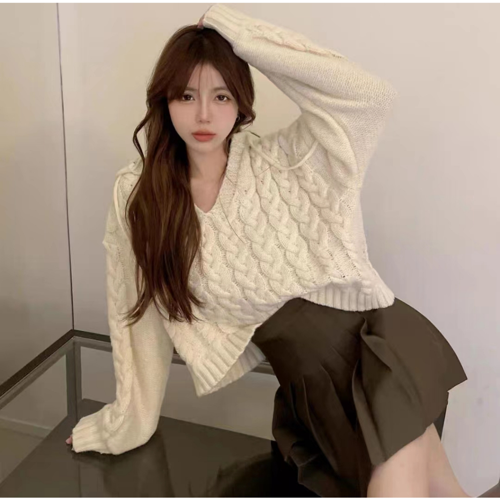 Áo Hoodie Dệt Kim Tay Dài Dáng Rộng In Chữ lalisas Thời Trang Cho Nữ