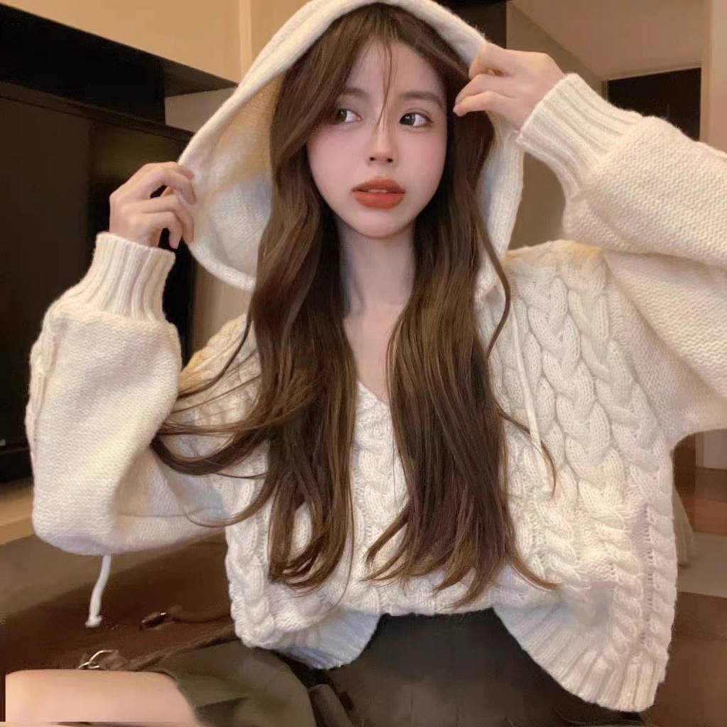 Áo Hoodie Dệt Kim Tay Dài Dáng Rộng In Chữ lalisas Thời Trang Cho Nữ