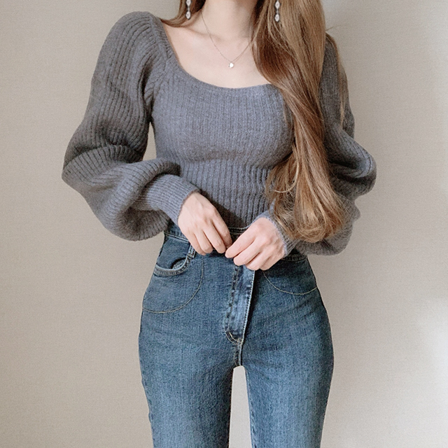 Áo Len Dài Tay Cổ Vuông Phong Cách Hàn Quốc Trẻ Trung Dành Cho Nữ