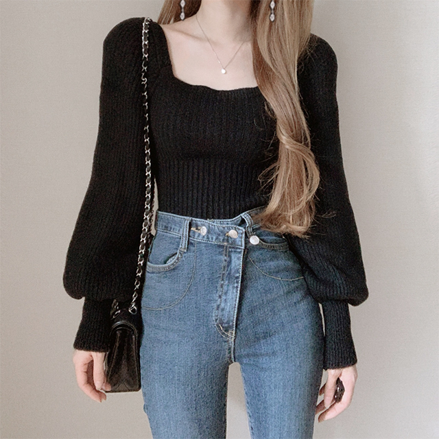 Áo Len Dài Tay Cổ Vuông Phong Cách Hàn Quốc Trẻ Trung Dành Cho Nữ
