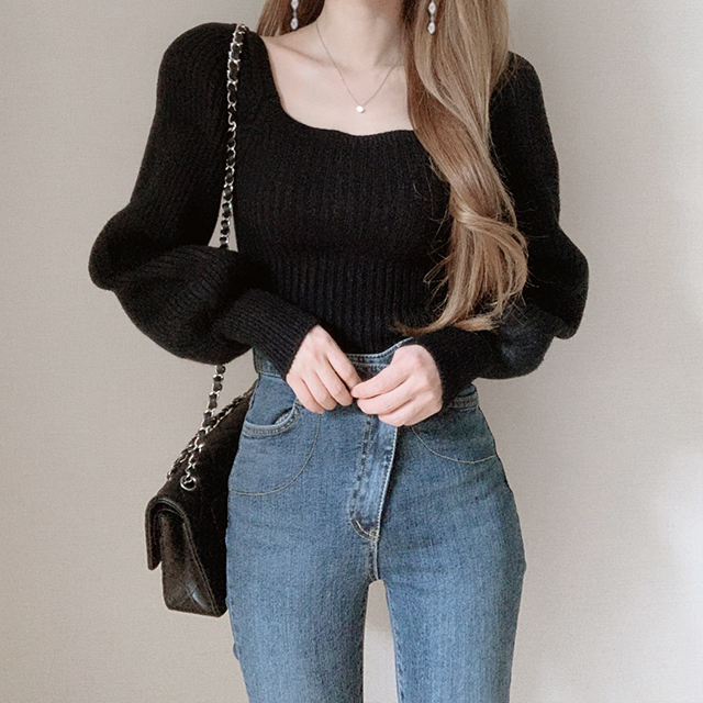 Áo Len Dài Tay Cổ Vuông Phong Cách Hàn Quốc Trẻ Trung Dành Cho Nữ