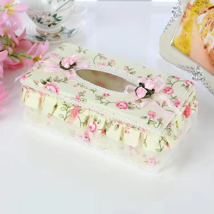 Hộp Đựng Khăn Giấy Đa Năng Có Vỏ Bọc Bằng Vải Ren Phong Cách Châu Âu