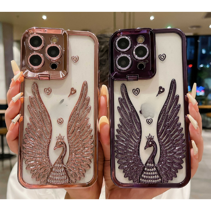 Ốp Điện Thoại Trong Suốt Mạ Vàng Hình Đôi Cánh Thiên Nga Cho iphone 15 pro 14 promax 15plus 15promax 14pro