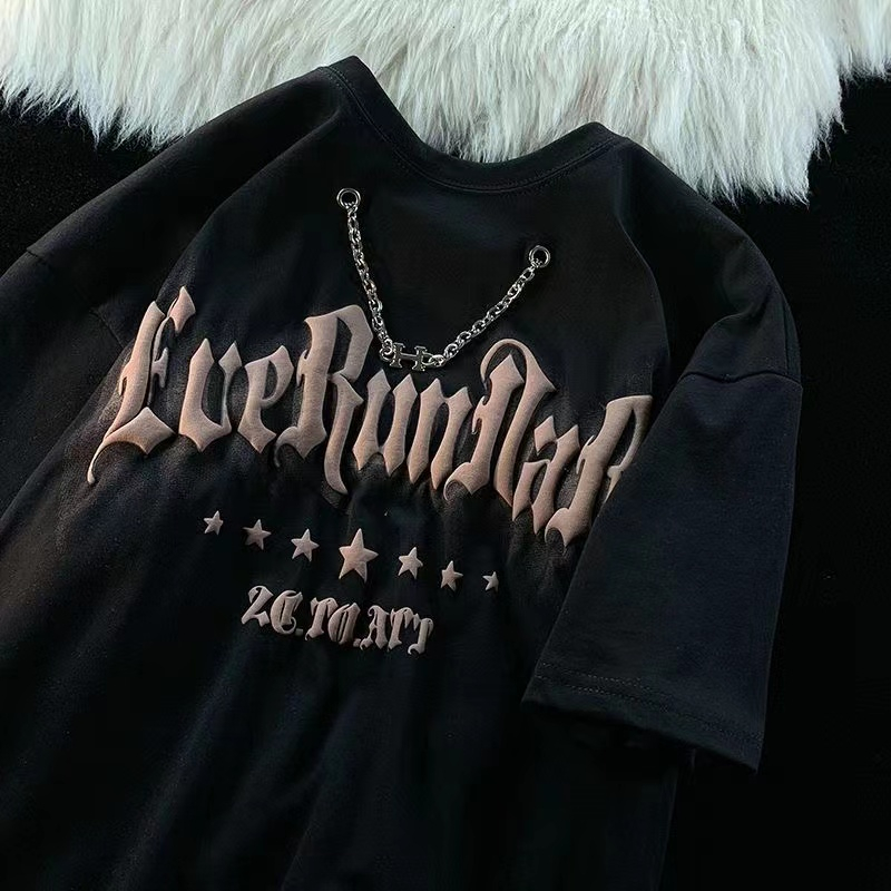 Áo Thun Tay Ngắn Dáng Rộng In Hình Vòng cổ Phong Cách Retro Đường Phố Cho Nam