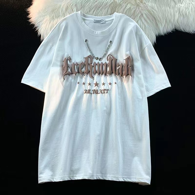 Áo Thun Tay Ngắn Dáng Rộng In Hình Vòng cổ Phong Cách Retro Đường Phố Cho Nam