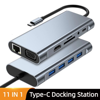 Cáp Kết Nối usb c hub type c 11 Trong 1 rj45 vga Hiển Thị Cổng Sang hdmi 4k lan ethernet hdtv pd Thẻ sd tf aux 3.5mm